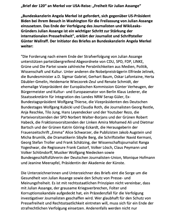 PresseErklarungBriefder120anBundeskanzlerinAngelaMerkelFreiheitfurJulianAssange20210713